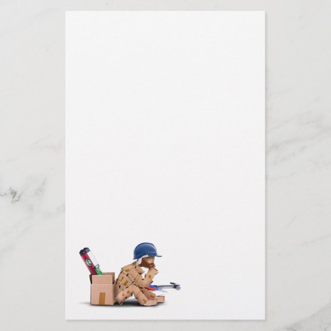 Box character handyman character sat thinking flyer (Front)