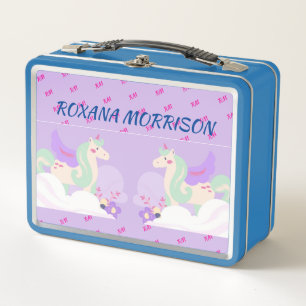 Box COULEURS PASTEL BLEU UNICORNE FENCÉE Boîte à lunch