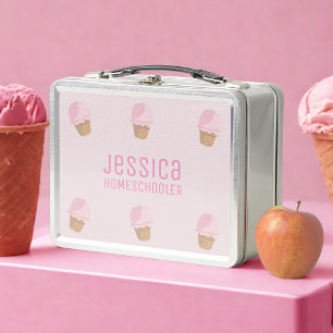 Box Crème de glace rose Cone Girl's School Metal Lunch