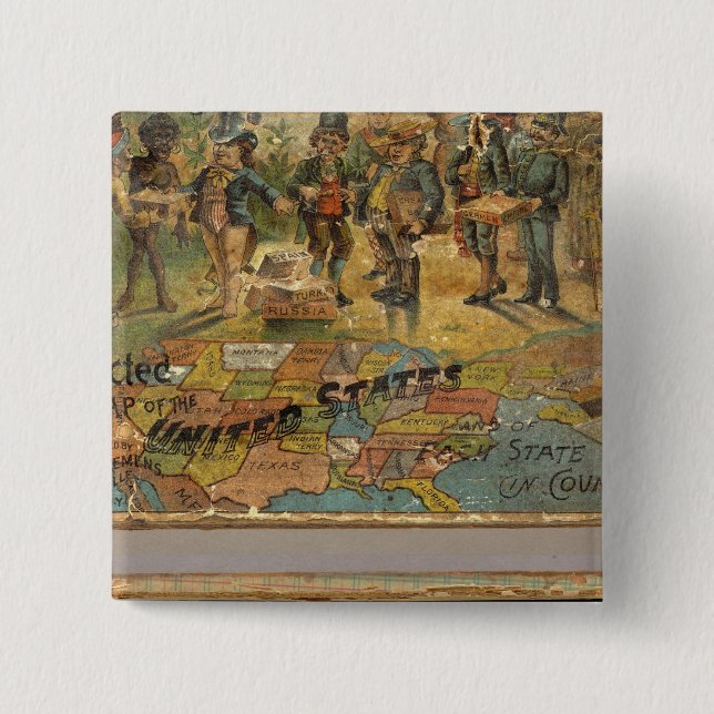 Box Dissected map, United States 2 Inch Square Button (Front)