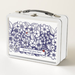Box Floral Bleu Blanc Dessin Métal Boîte à lunch