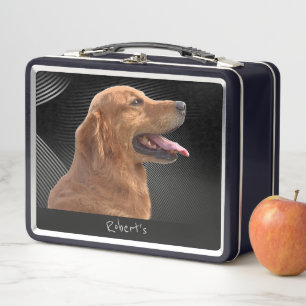 Box Golden Retriever Monogrammed Metal Boîte à lunch