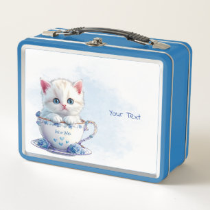 Box Kitten en Coupe Fleurs Bleues Boîte à lunch en mét