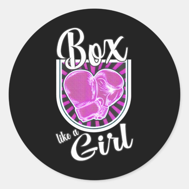 Box Like a Girl Boxing Gloves Classic Round Sticker (Front)