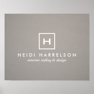 BOX LOGO with YOUR INITIAL/MONOGRAM on GRAY LINEN Poster