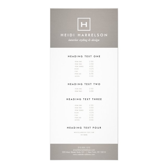BOX LOGO with YOUR INITIAL/MONOGRAM on GRAY LINEN Rack Card (Front)