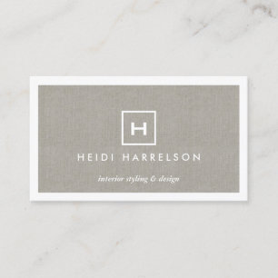 BOX LOGO with YOUR INITIAL/MONOGRAM on KHAKI LINEN Business Card