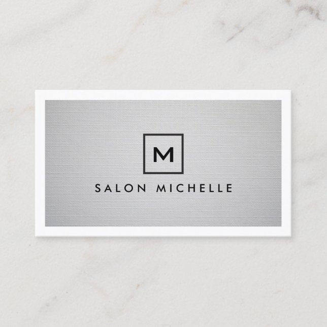 BOX LOGO with YOUR INITIAL on LIGHT GRAY LINEN Business Card (Front)