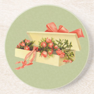 Box Of Roses Vinage Art Coaster