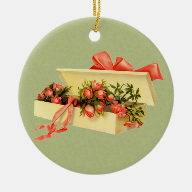 Box Of Roses Vintage Art Ornament (Front)