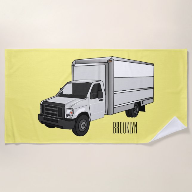 Box truck cartoon illustration beach towel (Front)