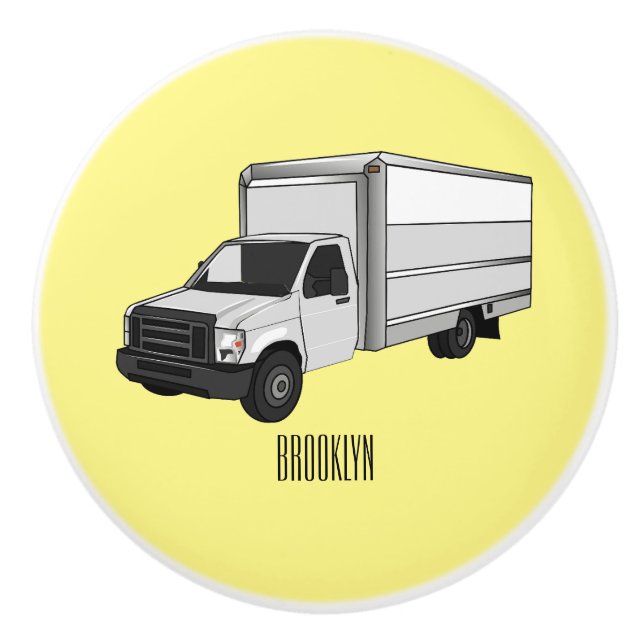 Box truck cartoon illustration ceramic knob (Front)