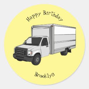 Box truck cartoon illustration classic round sticker