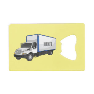 Box truck cartoon illustration credit card bottle opener
