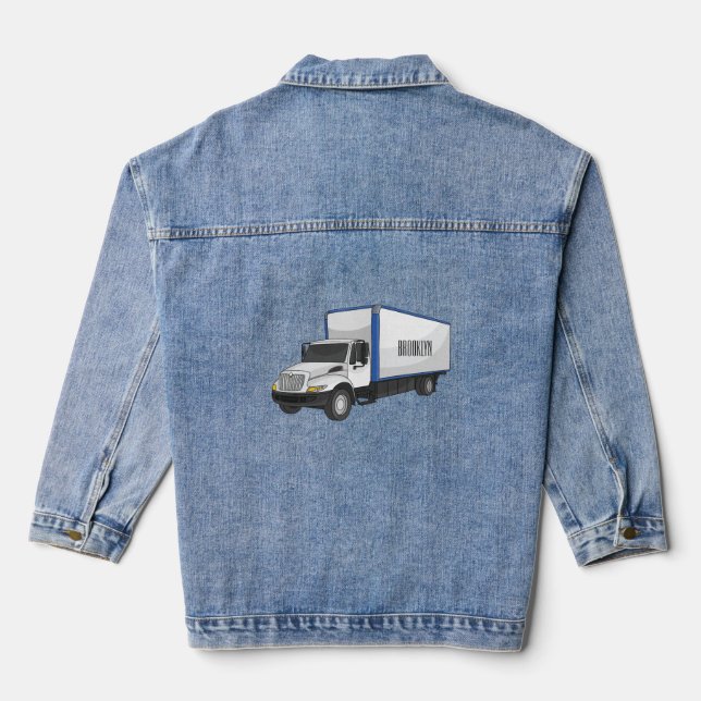 Box truck cartoon illustration denim jacket (Back)