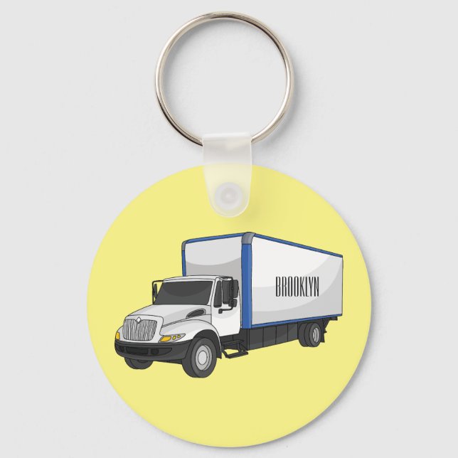 Box truck cartoon illustration keychain (Front)