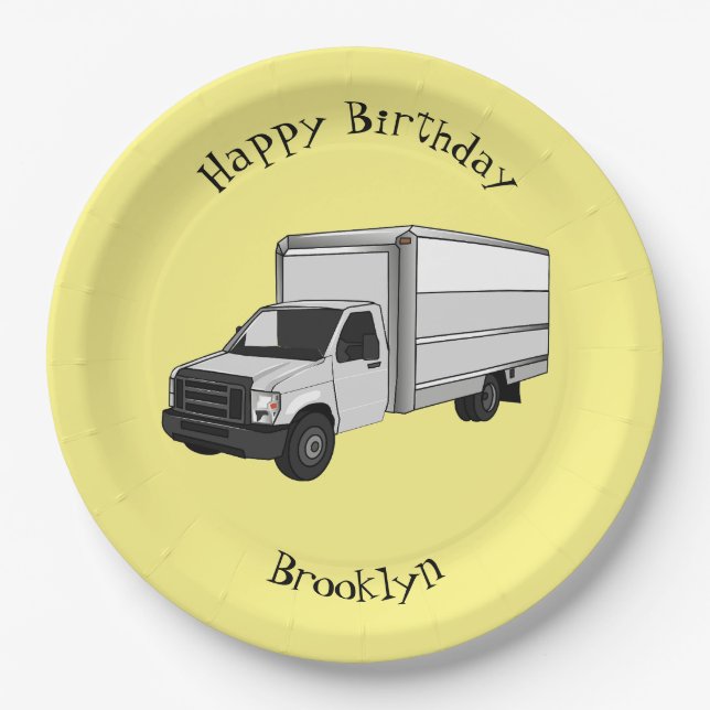 Box truck cartoon illustration paper plate (Front)