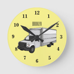 Box truck cartoon illustration round clock