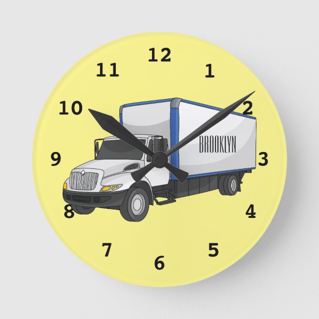 Box truck cartoon illustration round clock (Front)