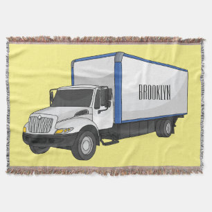 Box truck cartoon illustration throw blanket
