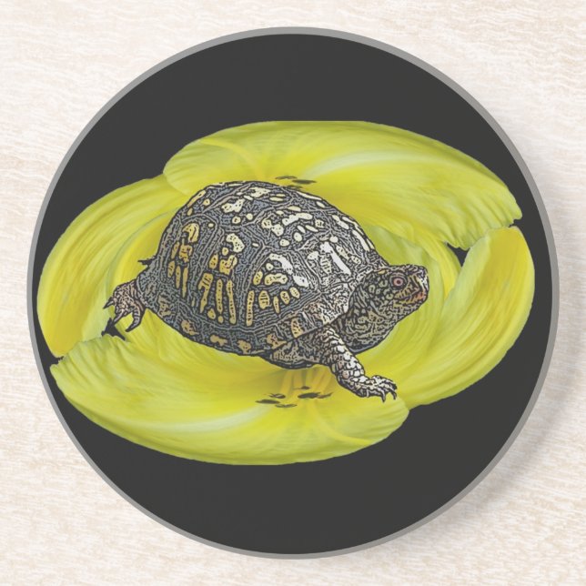 Box Turtle on Yellow Lily Coaster (Front)