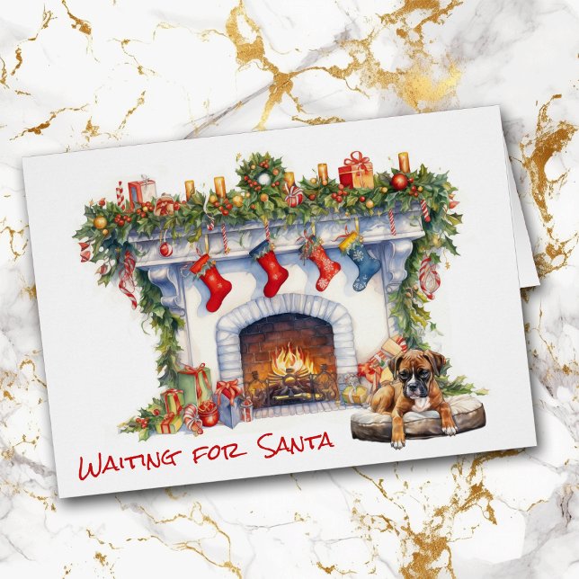 Boxe Chiot en attente sur la cheminée de Noël Père (Créateur téléchargé)