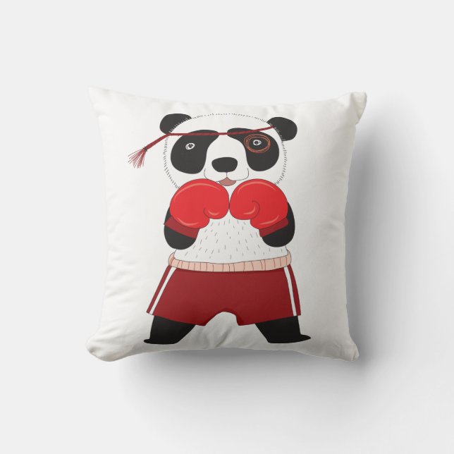 Boxe De Sport Panda Ours Lancer Oreiller (Recto)