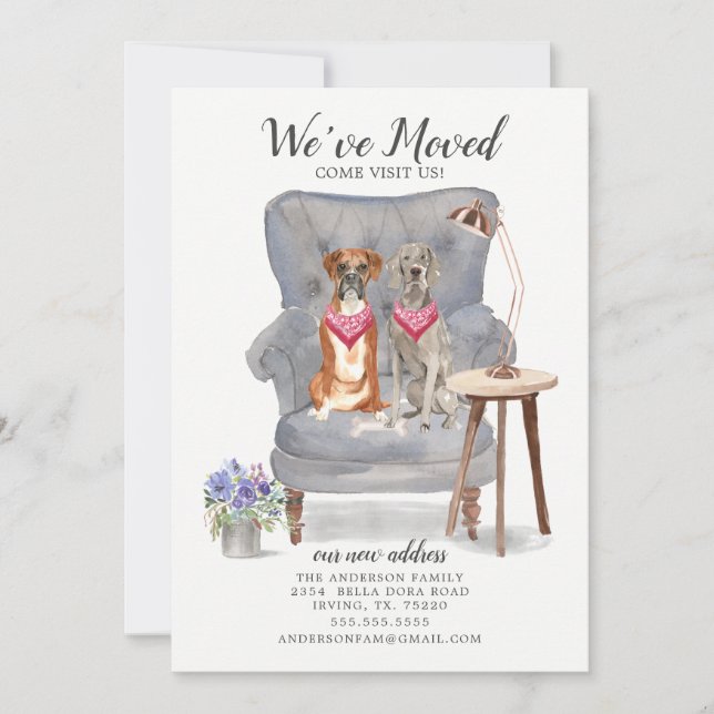 Boxe et Weimaraner Chien Moving Faire-part (Devant)