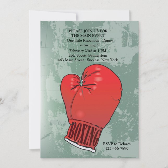Boxe Glove Invitation de fête d'anniversaire (Devant)