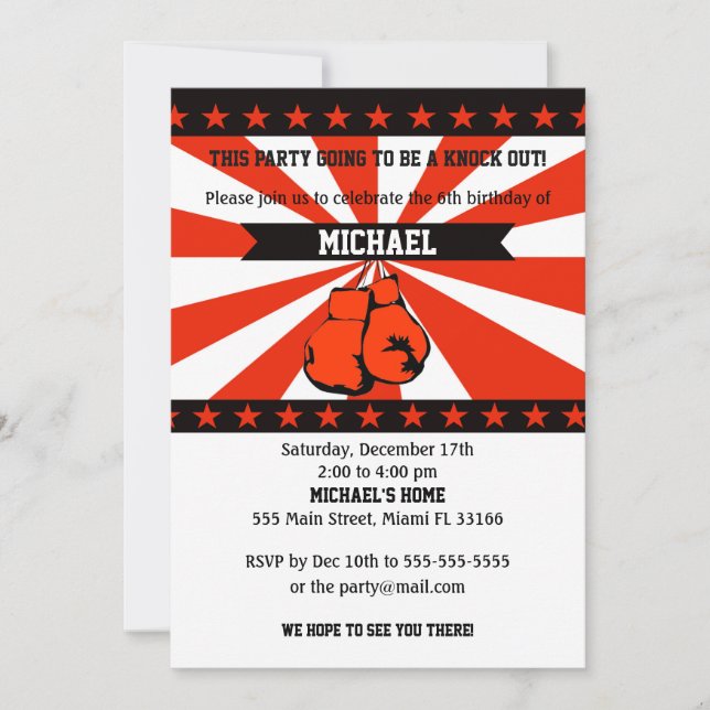 Boxe Sports Boy Invitation Anniversaire (Devant)