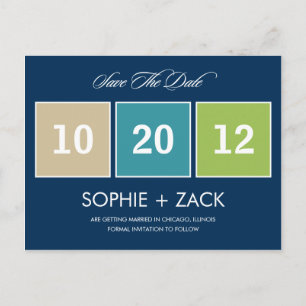 Boxed Calendar Save The Date Postcard (Navy Blue)