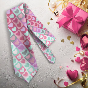 Boxed Hearts Pattern Aqua/Pink ID629 Tie