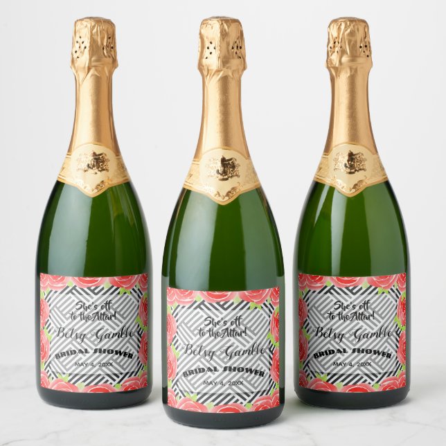 Boxed Stripes & Roses Derby Sparkling Wine Labels (Bottles)