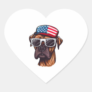 Boxer 4th of July Party Heart Sticker