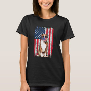 Boxer American Flag Dog Wears Face Mask 4th Of Jul T-Shirt