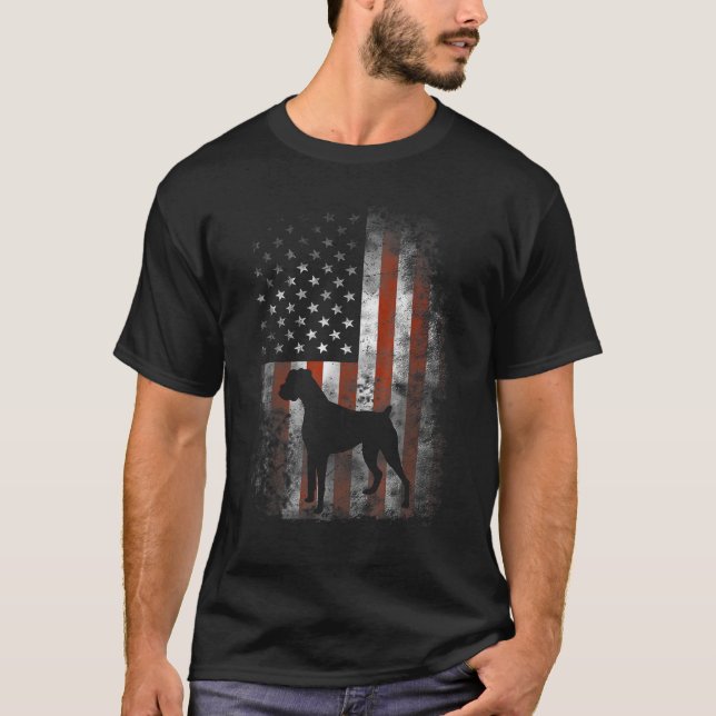 Boxer American Flag USA 4th Of July Dog T-Shirt (Front)