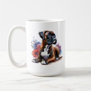 Boxer Amongst The Flowers in Watercolor Coffee Mug
