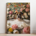 Boxer Art | Boxer Bathroom Art Canvas Print<br><div class="desc">Art featuring a playful Boxer enjoying a relaxing bath full of bubbles and beautiful flowers. This charming artwork adds a touch of warmth and personality to your space,  making it feel more inviting and joyful.</div>