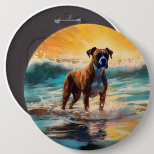 Boxer Beach Surfing Painting 6 Inch Round Button