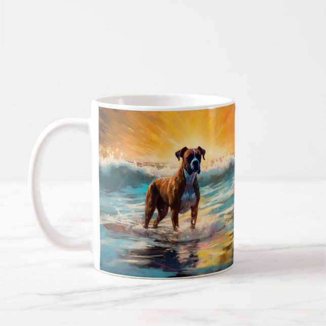 Boxer Beach Surfing Painting Coffee Mug (Left)