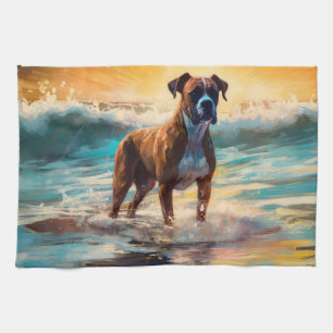 Boxer Beach Surfing Painting Kitchen Towel