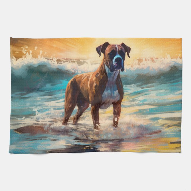 Boxer Beach Surfing Painting Kitchen Towel (Horizontal)