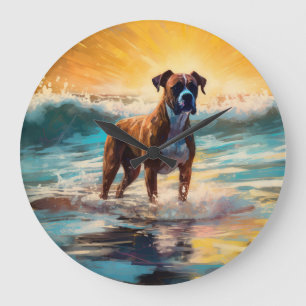 Boxer Beach Surfing Painting Large Clock