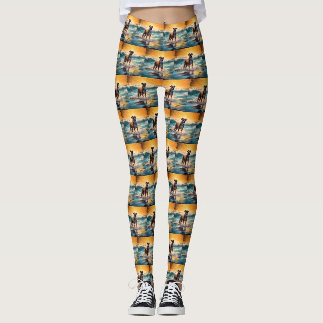 Boxer Beach Surfing Painting Leggings (Front)