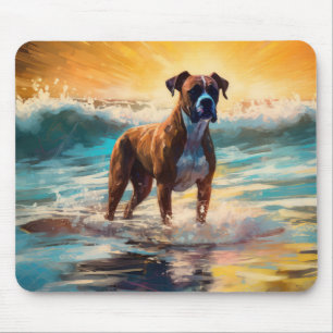 Boxer Beach Surfing Painting Mouse Pad