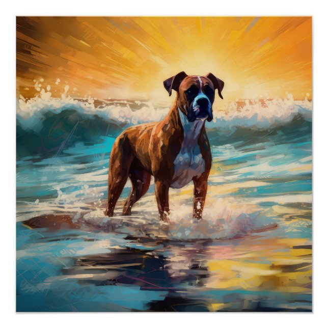 Boxer Beach Surfing Painting Poster (Front)