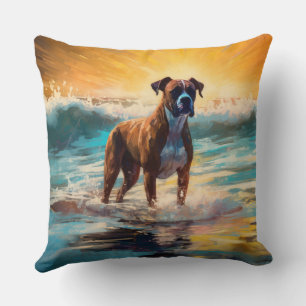 Boxer Beach Surfing Painting Throw Pillow