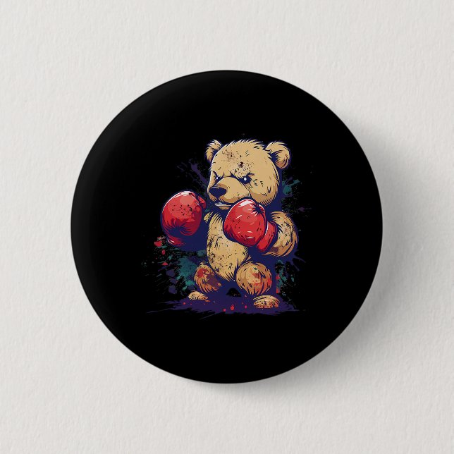 Boxer Bear With Boxing Gloves Kickboxing Funny Box 2 Inch Round Button (Front)