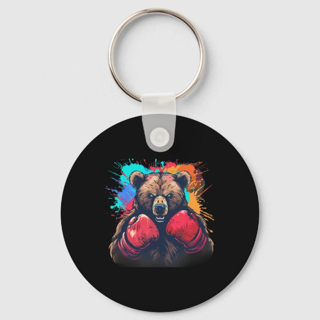 Boxer Bear With Boxing Gloves Kickboxing Funny Box Keychain (Front)