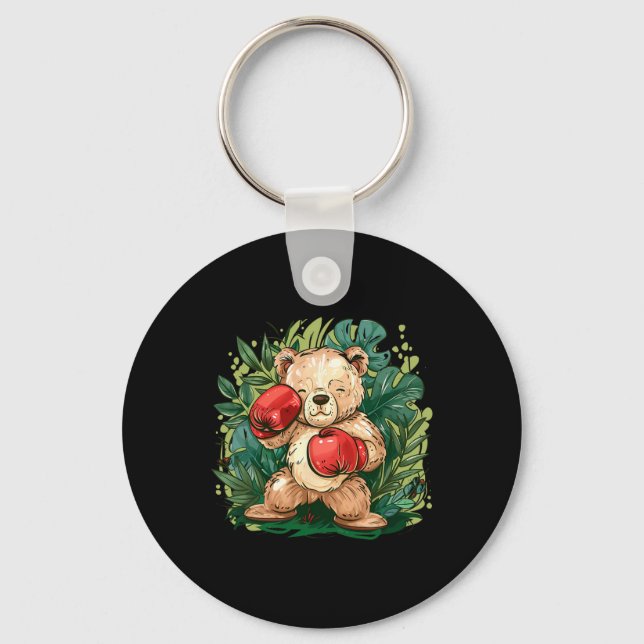 Boxer Bear With Boxing Gloves Kickboxing Funny Box Keychain (Front)